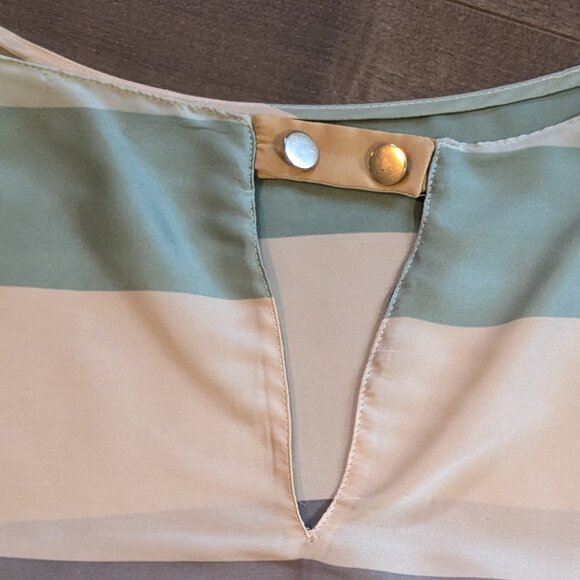 Zara Silky Short Sleeve Blouse with Cream, Gold & Blue Stripes - Picture 5 of 5